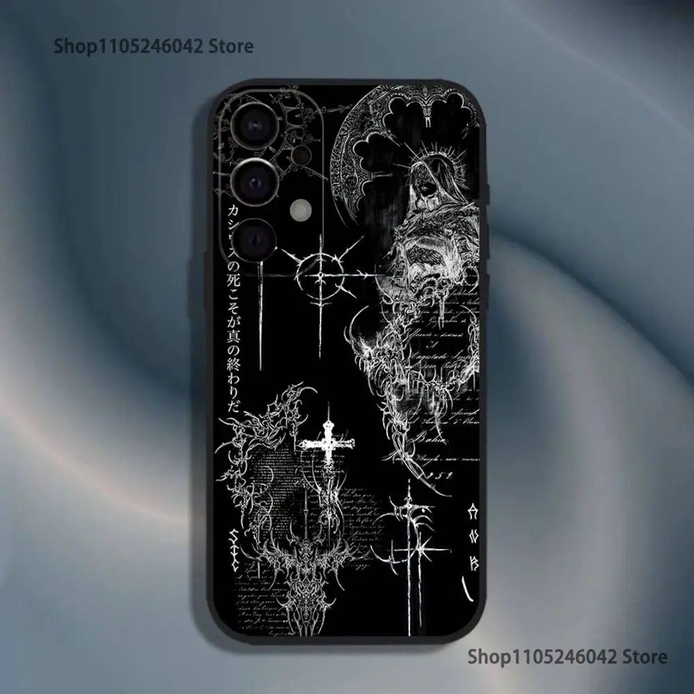 Gothic Cyber Sigil Cross Eyes Skull Shockproof Phone Case For Samsung S25,S24,S21,S22,S23,S30,Ultra,S20,Plus,Lite,5G Black Cover