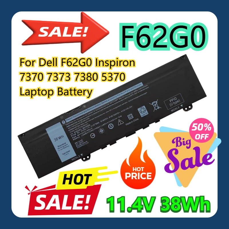 

F62G0 11,4 В 38 Втч для Dell F62G0 Inspiron 7370 7373 7380 5370 аккумулятор для ноутбука