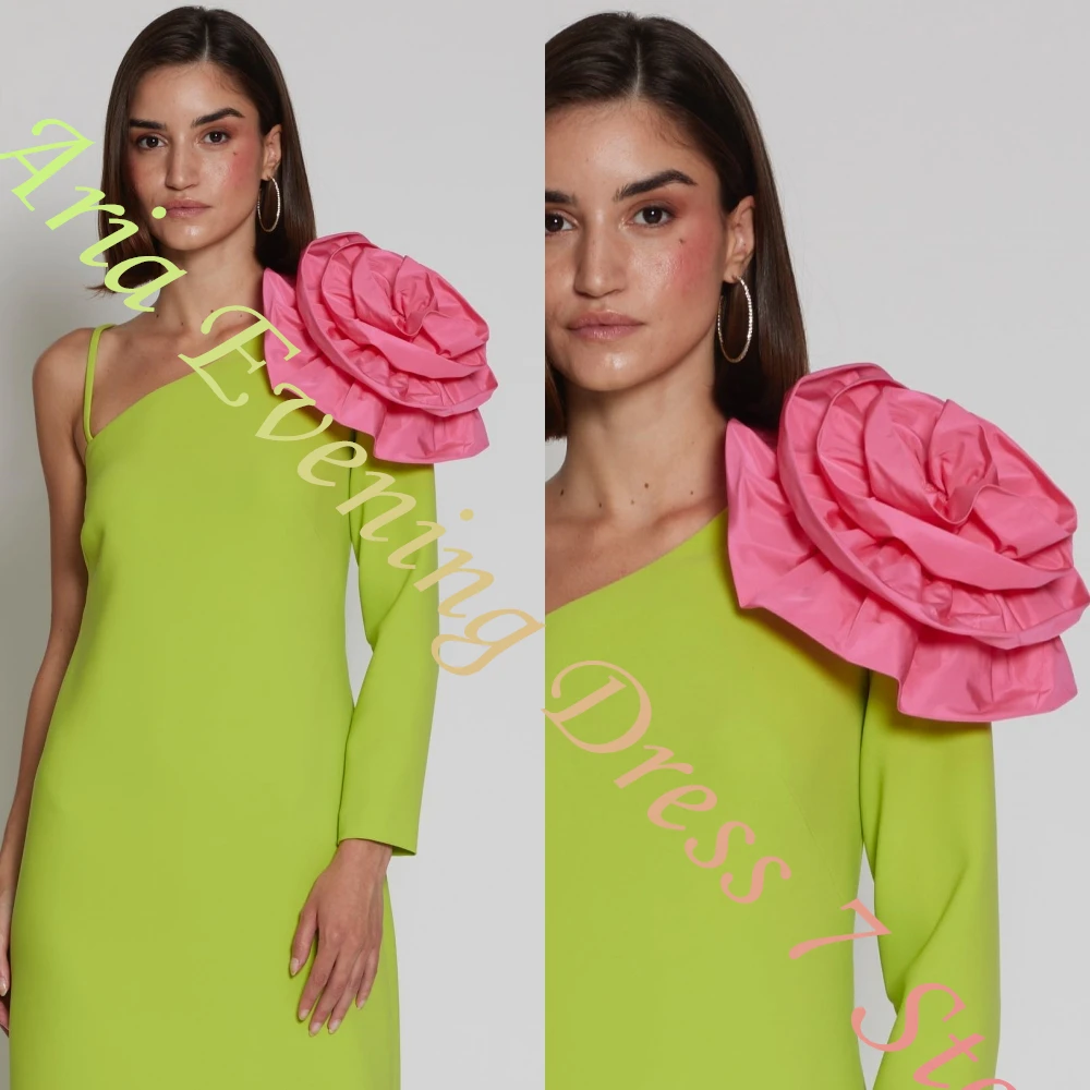 

Customized Graceful One Shoulder Long Sleeves Evening Dress Flowers Celebrity Gowns Classic Straight Zipper Back Party Dress