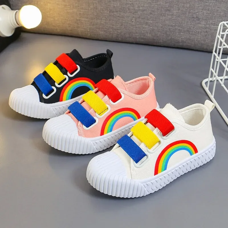 

Kids Canvas Shoes Boy Girl Hook Loop Flat Rainbow Shoes Kids Sport Running Boys Spring Autumn Student Breathable Casual Shoes