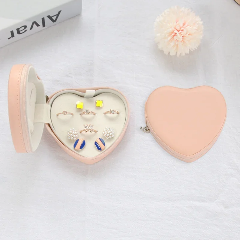 PU Leather Heart-Shaped Small Fresh Jewelry Storage Box Portable Earring Necklace Box