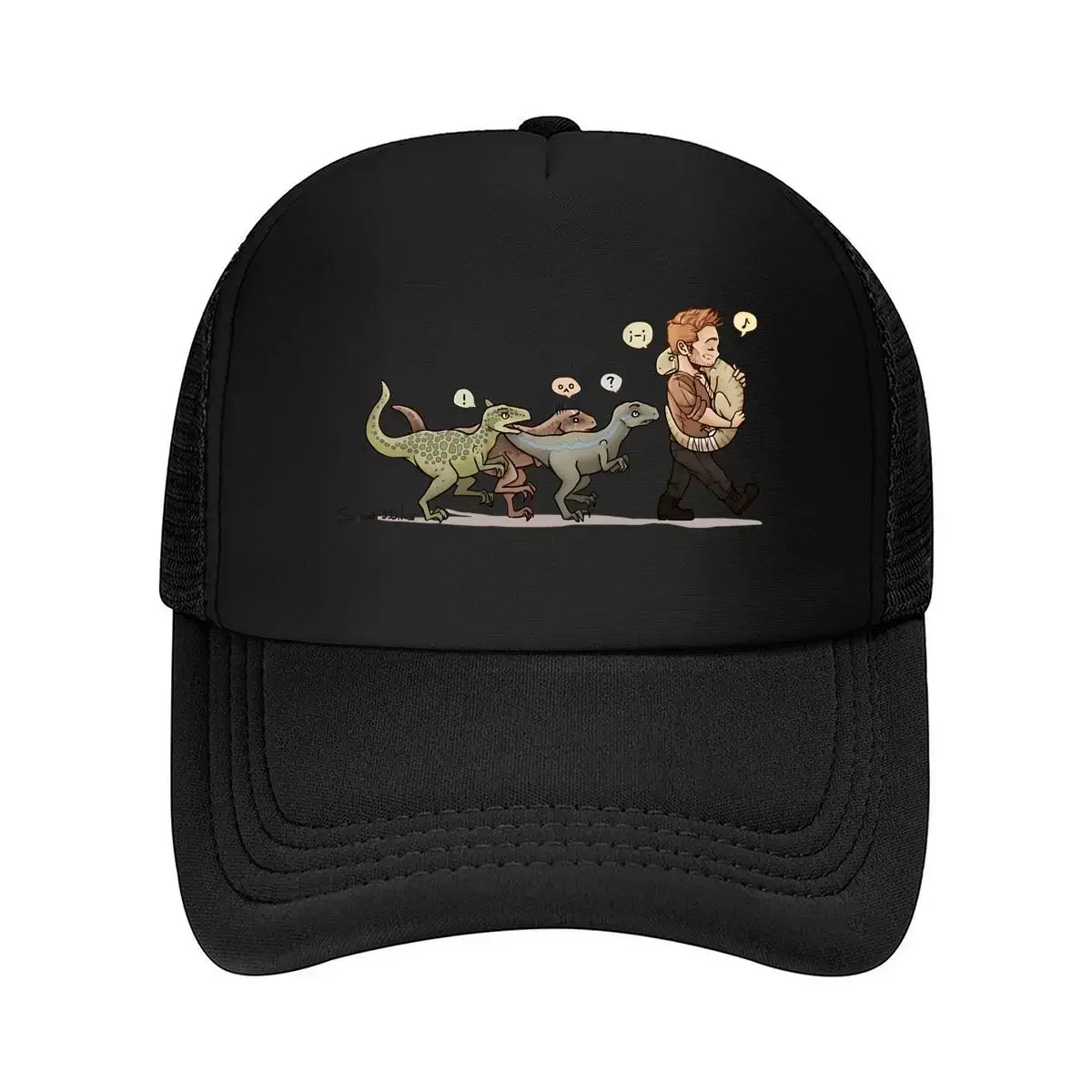 New Dino Distraction Humor - Inspired, Prehistoric Cartoon Design Mesh Baseball Cap