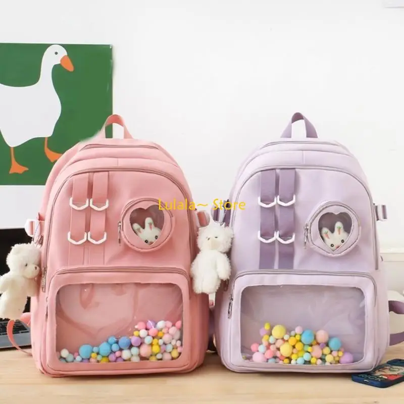 

Y4QA 2023 Travel Bag Double Strap Shoulder Bag Clear Pocket Bag for Student Girl