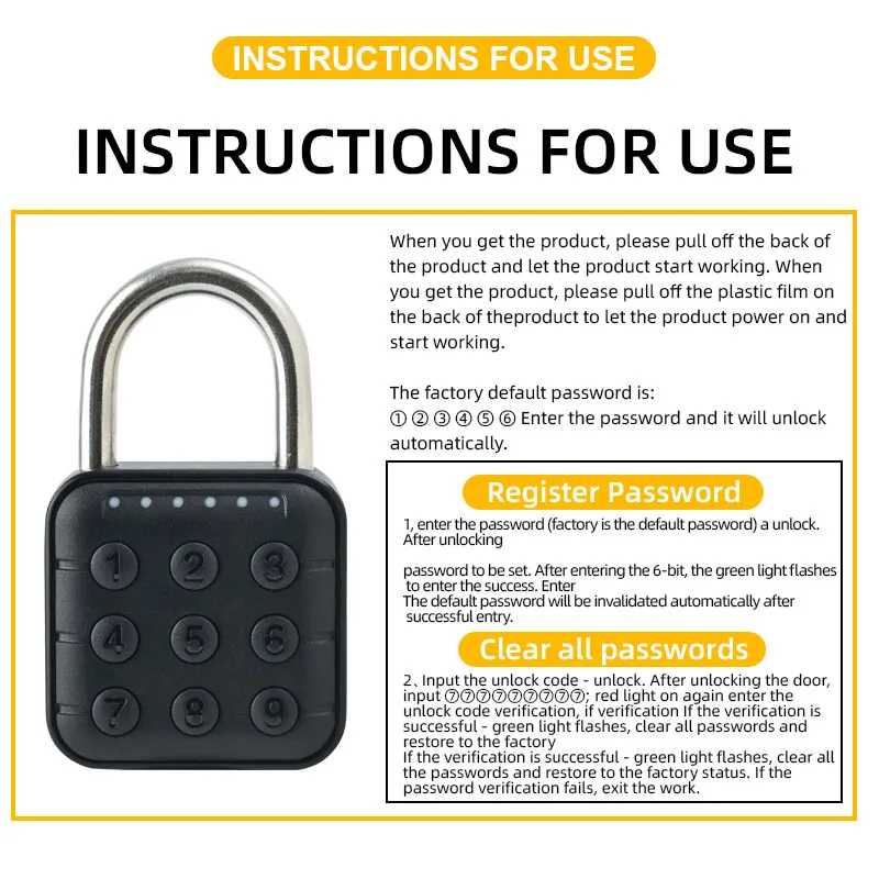 Waterproof Password Padlock 6 Digits Code 10 Group Smart Fingerprint Lock Zinc Alloy Suitcase For Luggage Travel Code Anti-theft