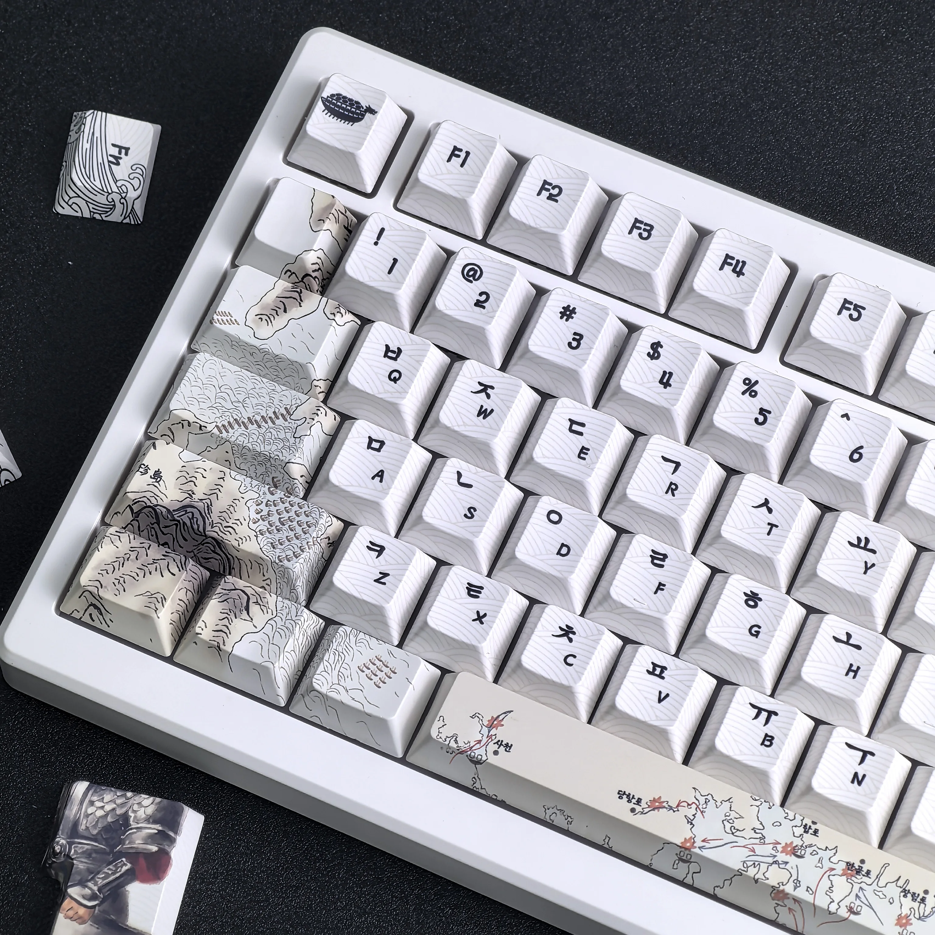 

MAIMOOO Korean Keycaps White Retro 124-Keys Cherry Pbt For Mechanical Aula Keyboard Custom Keycaps Yi Sun-Sin 한국어 키캡