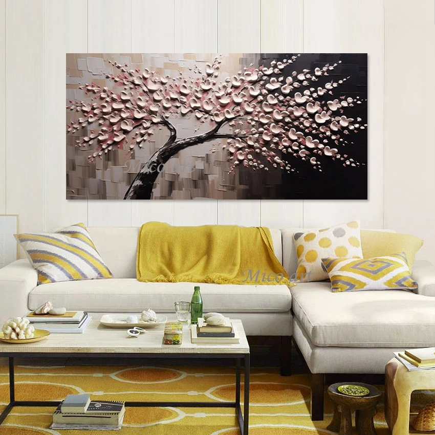 

Цветы дерево абстрактная картина маслом нож холст художественный стиль картина без рамки толстая акриловая текстура украшение стены произведения искусства