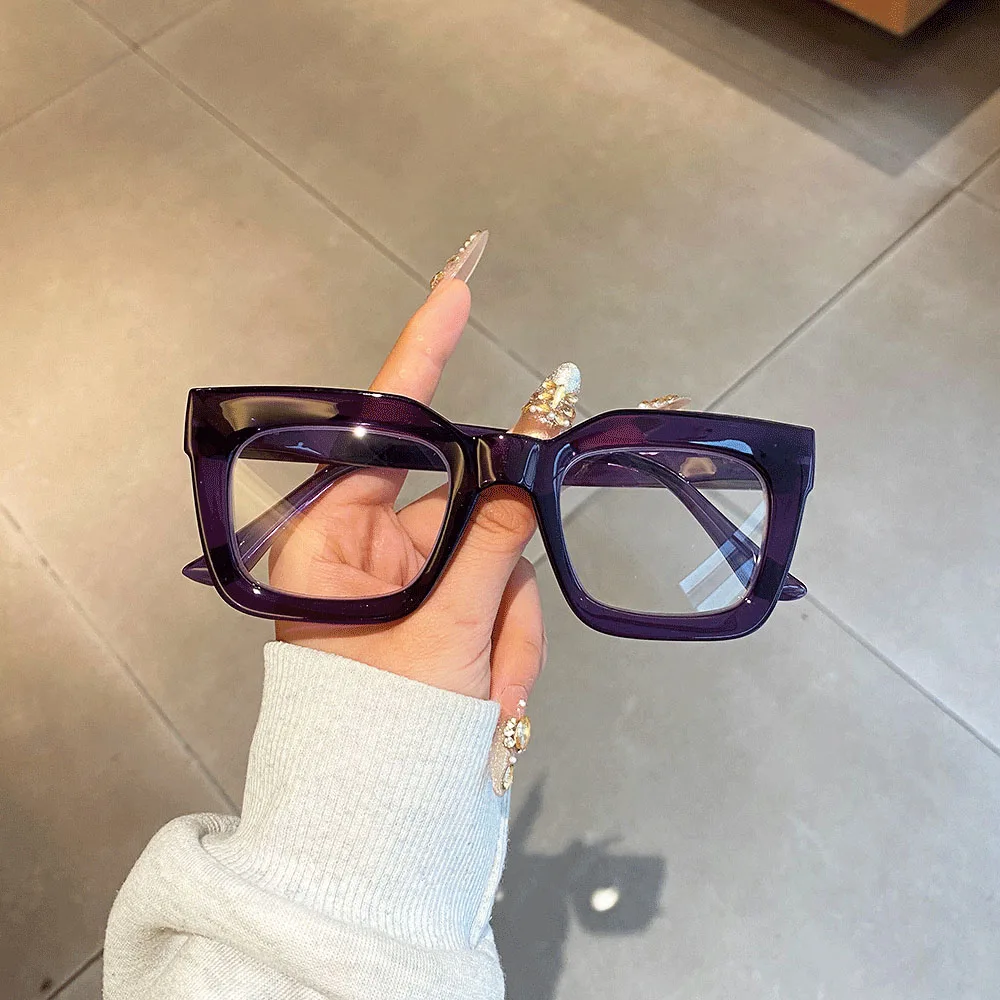 European and American Retro Square Frame Anti-Blue Light Glasses, Multi-Colored Jelly-Colored Thick Frame Non-Prescription Glasses, Unisex Style, a Must-Have for a Natural Look