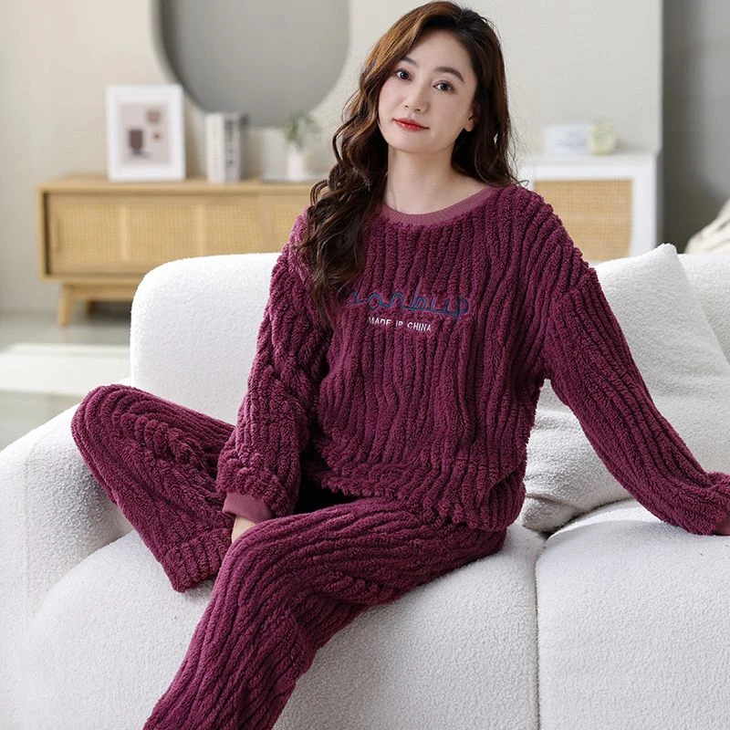 2024 Winter Plus Size Long Sleeve Thick Warm Flannel Pajama Sets for Women Coral Velvet Sleepwear Pyjama Pijama Mujer Clothes