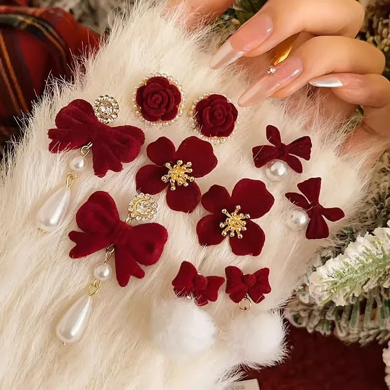 الأحمر احتفالي السنة الجديدة الزفاف المرأة الأقراط الراقية شخصية انخفاض الأقراط شكل قلب زهرة شكل فراشة عقدة الشكل