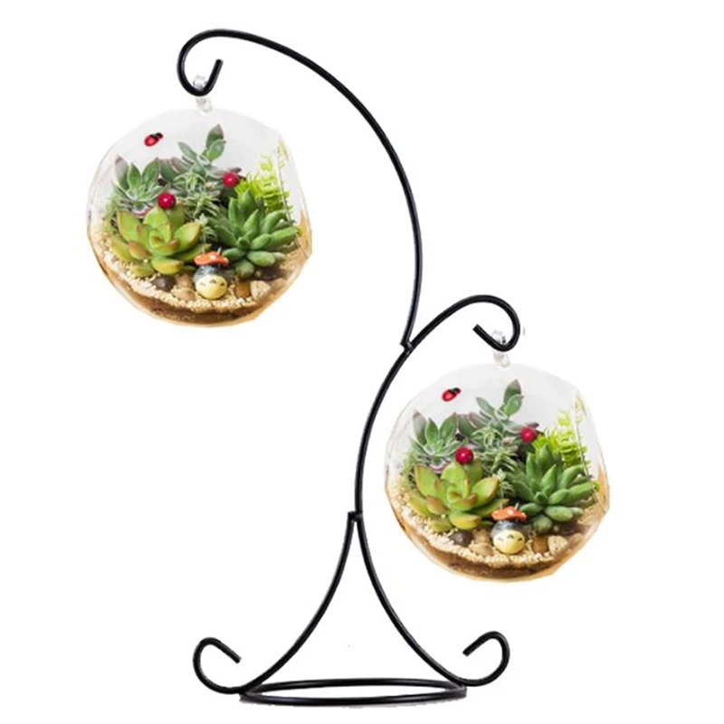 Hanging Design 37CM Double Hook Metal Iron Candlestick Candle Holder Plant Glass Bottle Stand Wedding Office Home Car Decoration