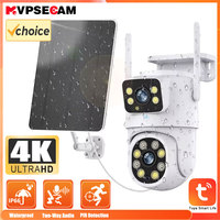 Tuya 8MP Battery Solar Dual Lens Screen WiFi Motion Tracking PTZ Surveillance Color Night Vision Security CCTV Outdoor IP Camera
