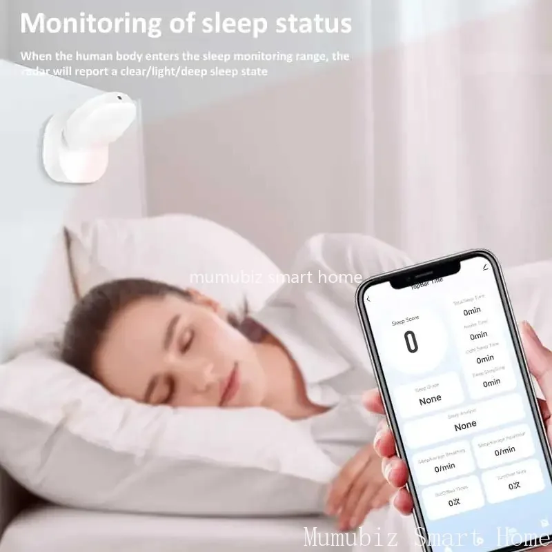 Tuya Smart WiFi 60GHz Millimeter Wave Radar Sensor Sleep Heart Rate Human Presence Monitor Real-time Monitoring APP Alerts