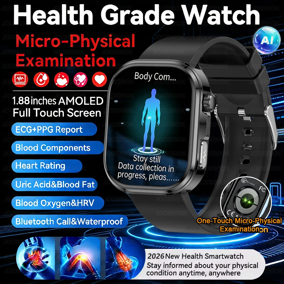 

AI Analysis Uric Acid & Lipid Health Smart Watch ECG+PPG Bluetooth Call 1.88-inch Flashlight Smart Watch For Men Women 2026 New