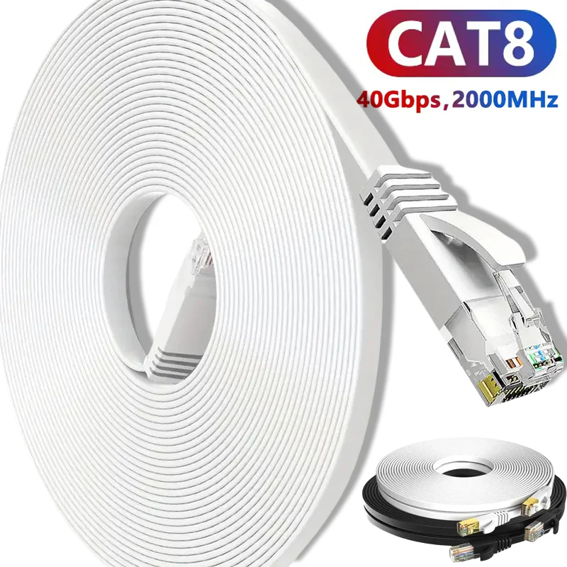 CAT6 CAT8 RJ45 Shielded Network LAN Cord Internet Cable 4Gbps 1000Mbps High-speed Flat Ethernet Cables Flat Cords for Router