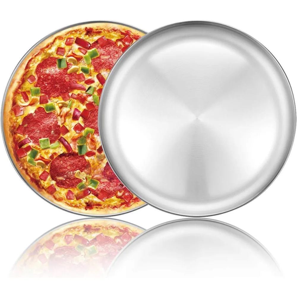 2PCS 20/23/26/30CM Pizza Backform Edelstahl Runde Tablett für Ofen Backen servieren Crisper Gesunde Kochen Pan für Pizza