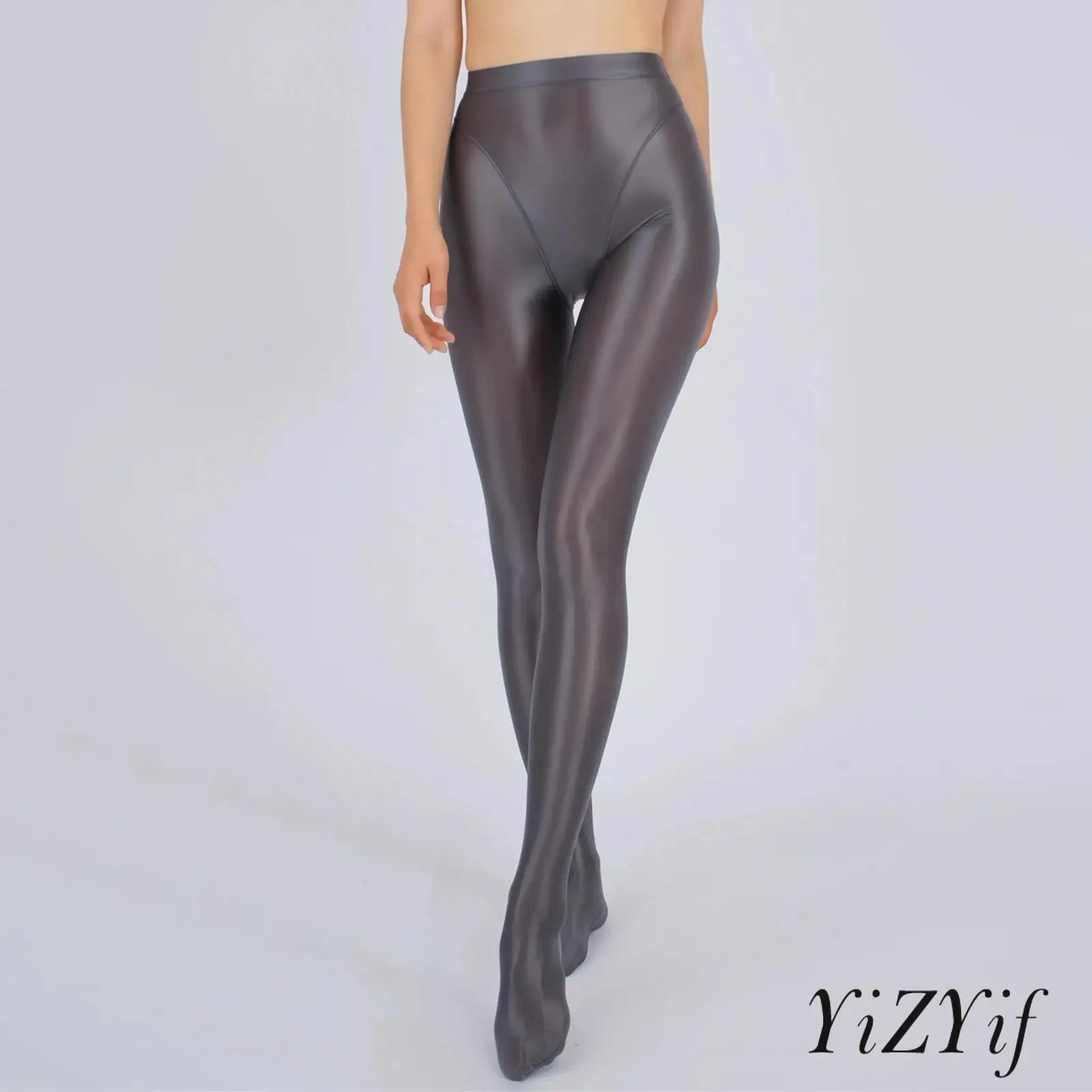 Women Glossy Shiny Smooth High Waist Stretchy Footed Stockings Pantyhose Leggings Tights Pants Slim Fit Close-fitting