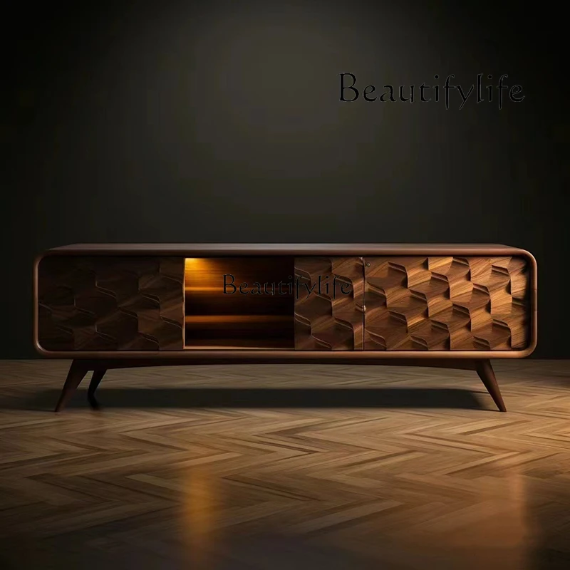 

Retro TV cabinet Floor-to-ceiling creative locker Walnut high-end art furniture