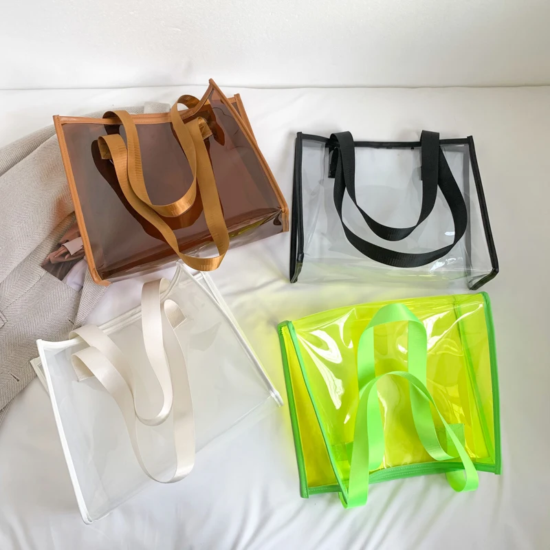 Summer Transparent PVC Bag Designer Large Capacity Clear Jelly Tote Feminina Beach Seaside Shopping Bag Sac Vacation Female