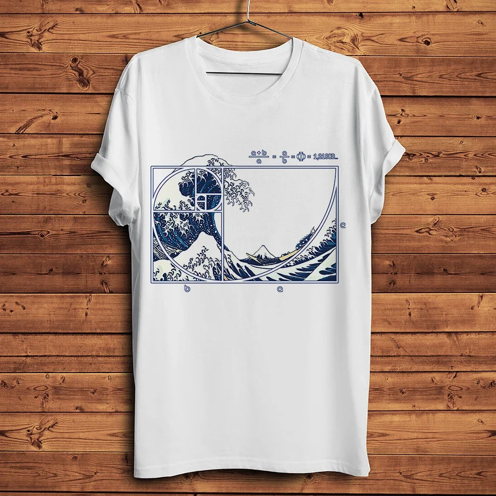 Fibonacci Sequence in The Great Wave Kanagawa T Shirt Homme Short Sleeve Men Casual Tshirt Unisex Geek Streetwear Breathable