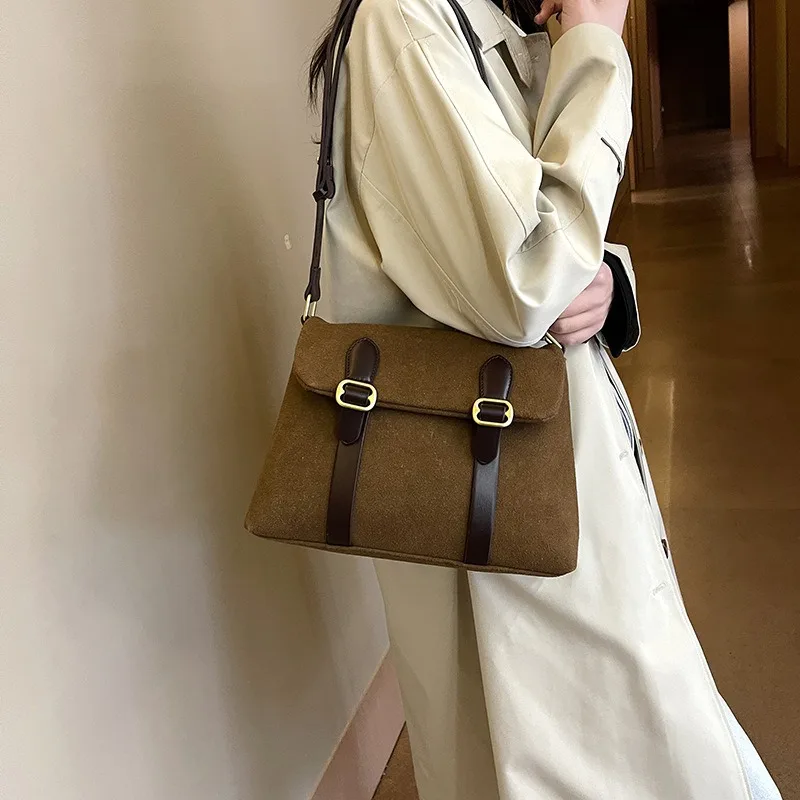 Bolso de hombro Retro de alta calidad para mujer, bolsos personalizados de estilo Preppy, bolso de Messerman, gamuza de PU, tendencia de moda suave que combina con todo