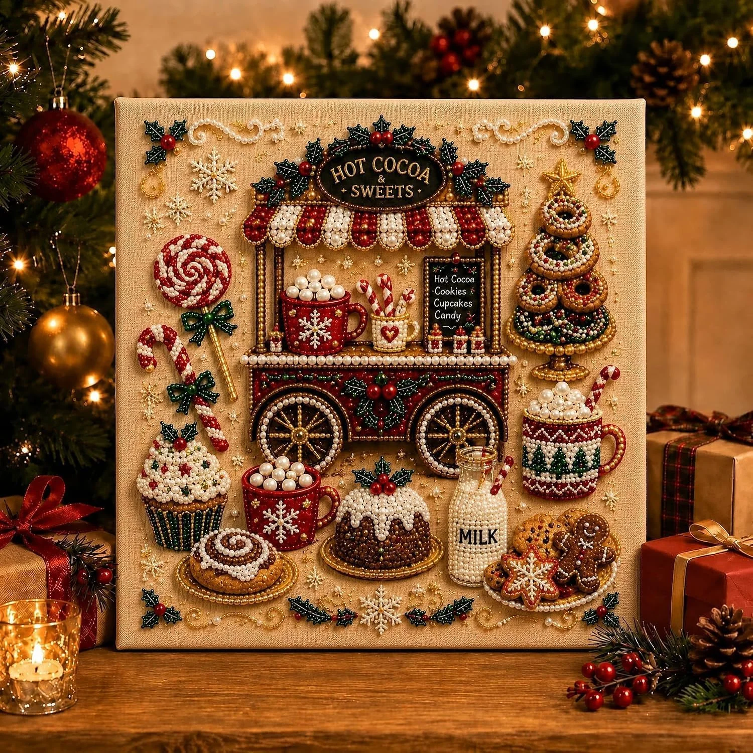 Art Craft For Christmas - Christmas Hot Cocoa Sweet Cart Diamond