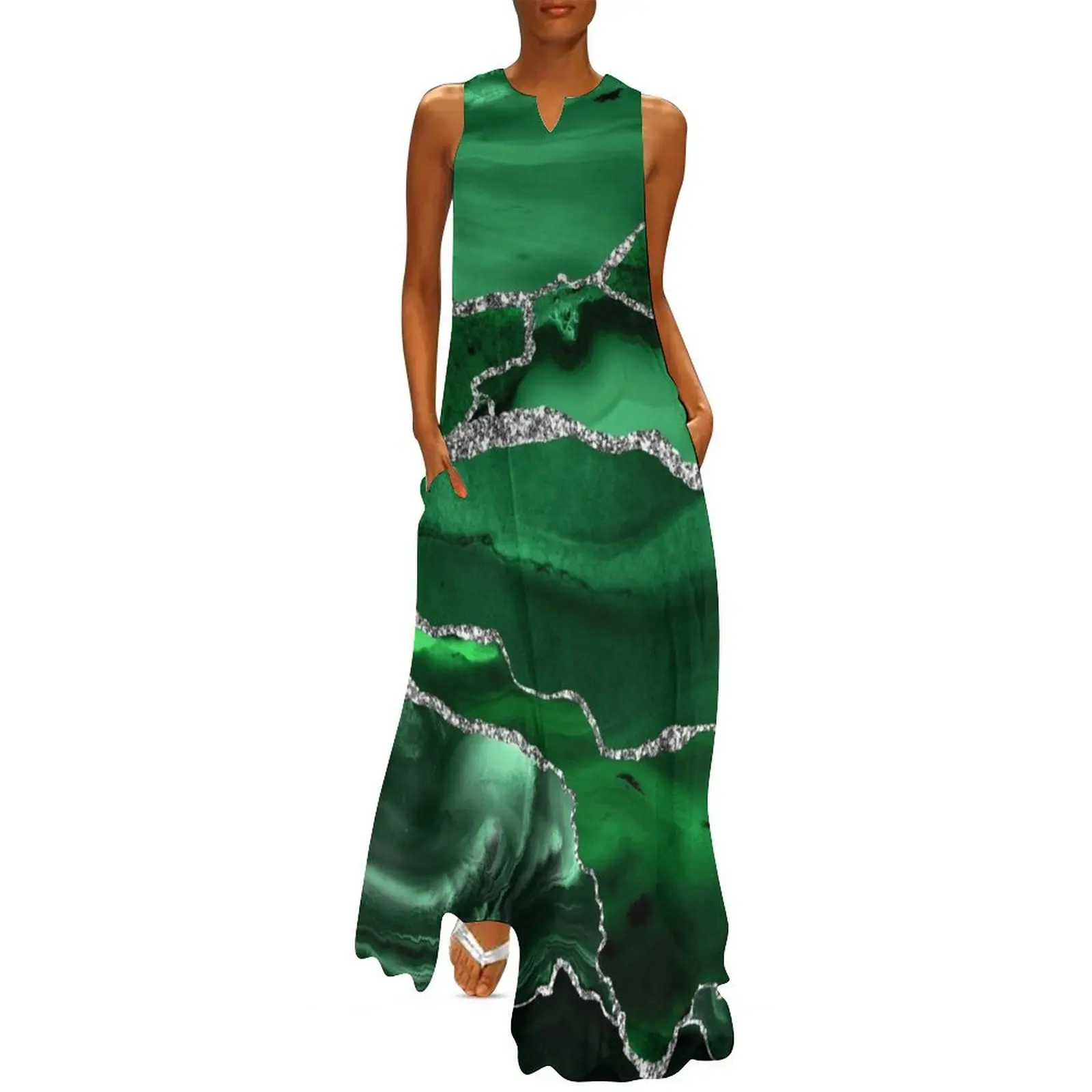 

Emerald Malachite Faux Marble Landscapes Long Dress dress for women summer ceremony dresses summer dresses women 2025 Dress