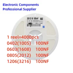 4000pcs 1 reel 0402 0603 0805 1206 capacitor 100nf 104K 0.1UF  x7r 104M 50V SMD  capacitor full reel 10% CL10B104K CL21A104