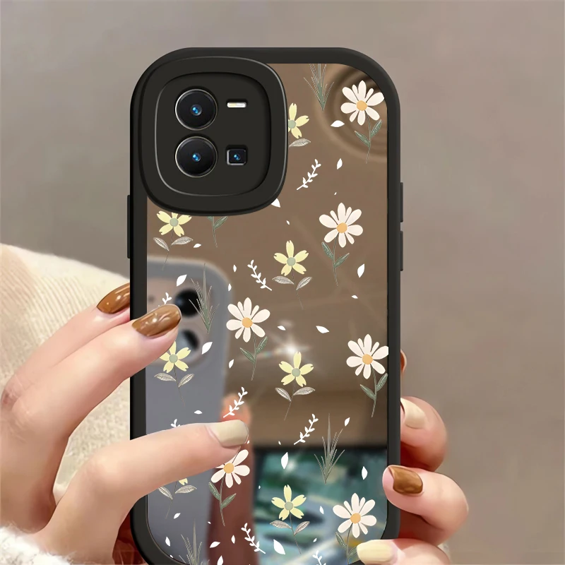 Case For Vivo Y27 4G 5G Y33T Y33S Y35 Y36 Y27S Y28S Y30 Y30i Y31 2021 Flower Soft Shockproof Silicone Mirror Makeup Girly Cover