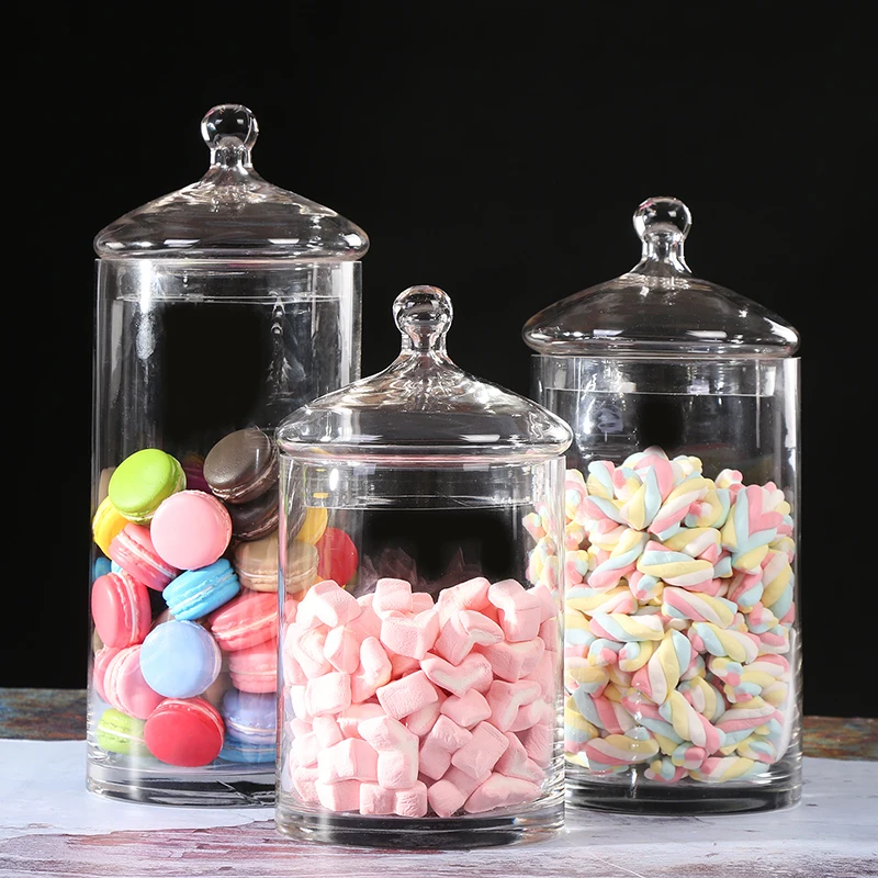 European Style Transparent Glass Food Candy Jar Decoration Household Thicken Storage with Lid Wedding Arrangement