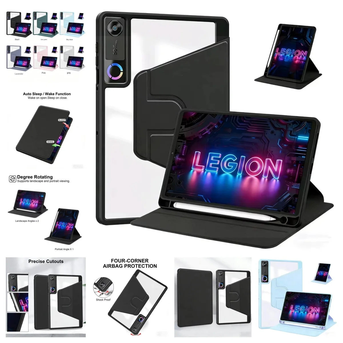 

For Lenovo LEGION Y700 5th Generation 8.8inch2026 Case TB323FU Rotating Cover Acrylic Back Smart Funda for Y700 Gen 5 8.8"Tablet