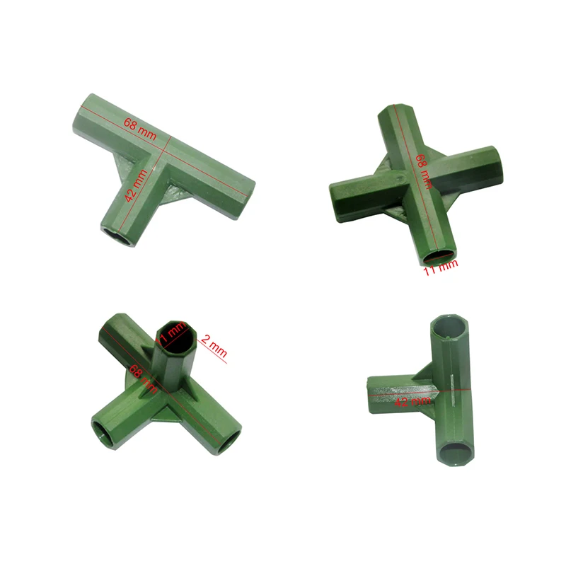 10 Pcs 11mm  Greenhouse Plant Frame Connectors 3-way 4-way Gardening Plant Stakes Plastic Edging Corner Connection Accessories