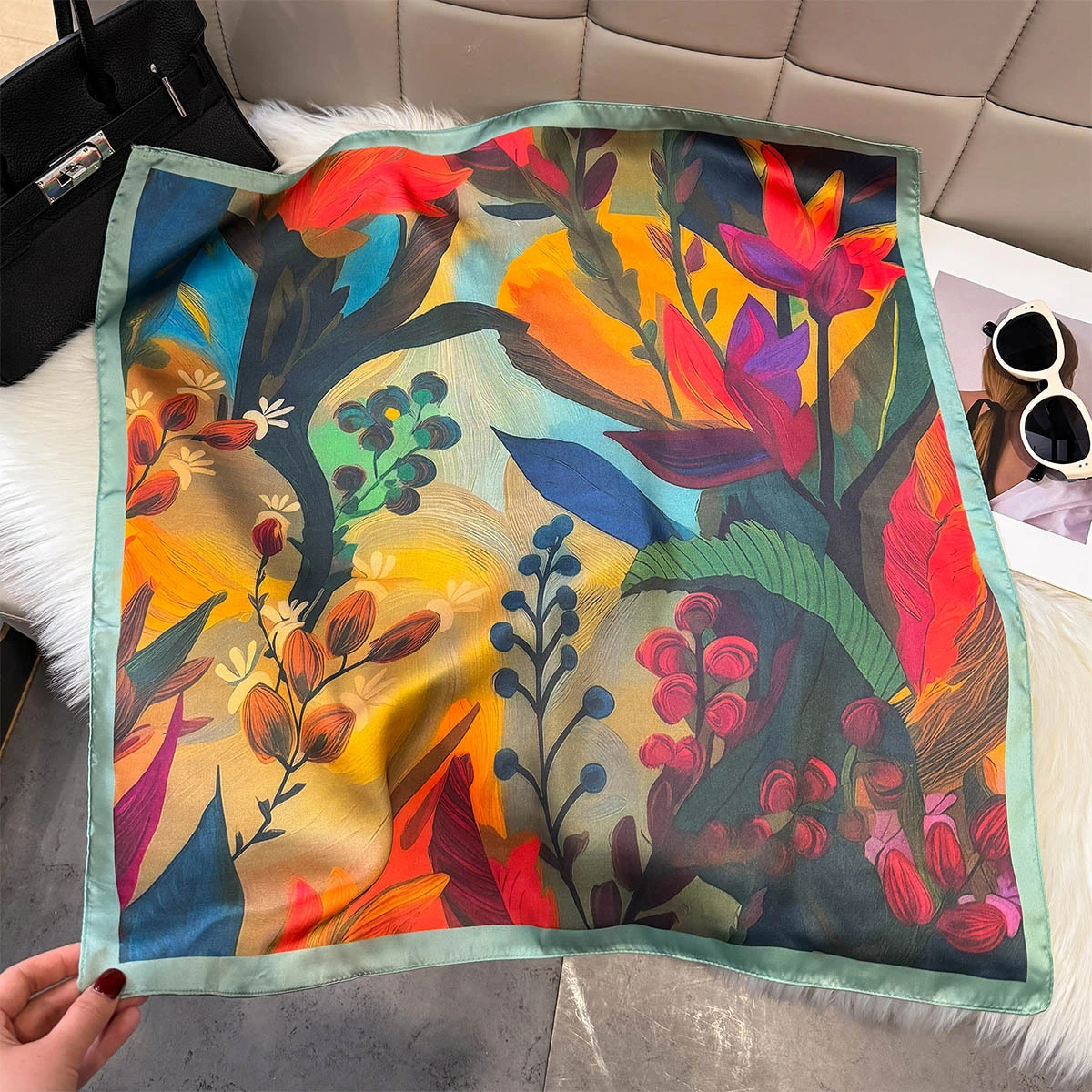 

2026 New Summer Scarf Women Oil Pattern Silk Imitation Scarves Square Hairbands Foulard Female Bandana Neck Kerchief Headbands
