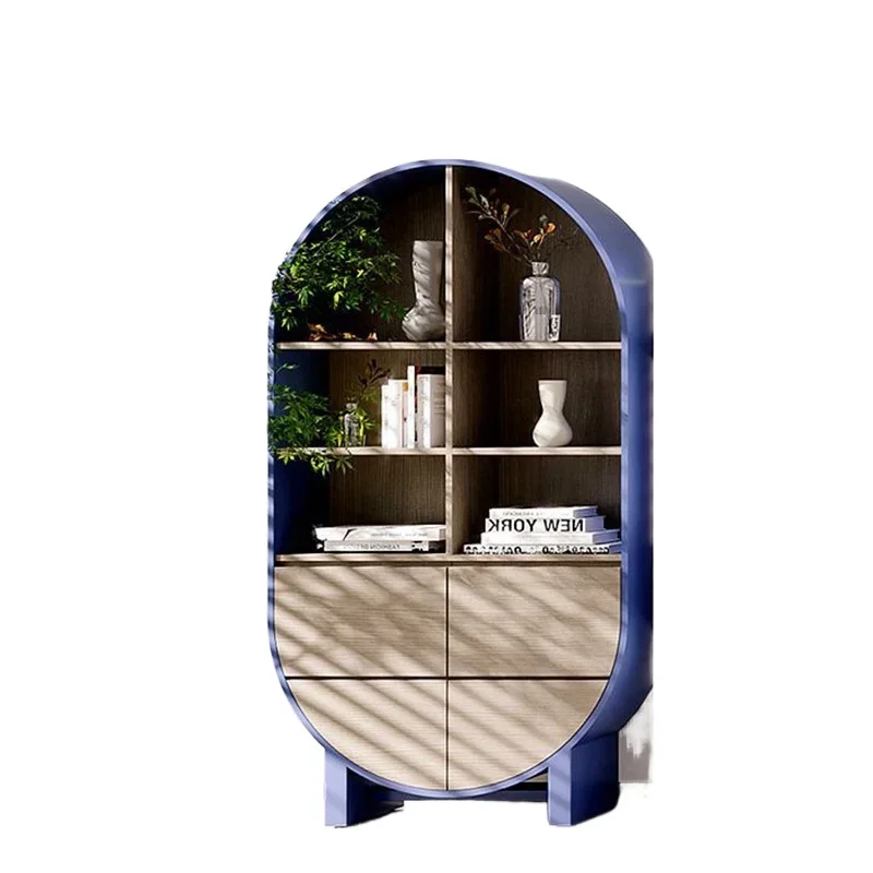 

French retro solid wood bookcase floor-to-ceiling pine arched glass door home living room wine cabinet locker integrated agains