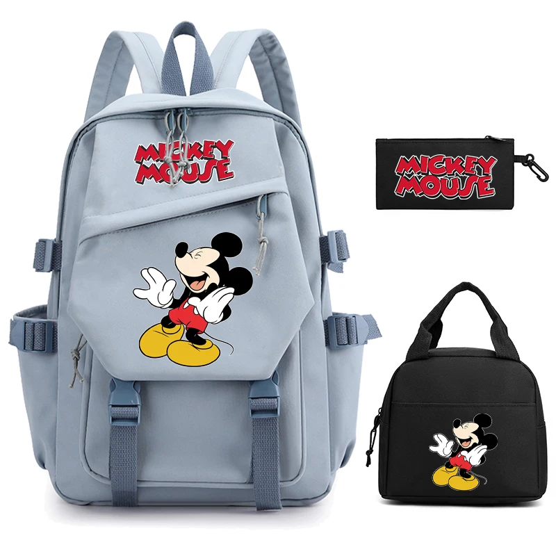 

3Pcs/set Disney Minnie Mickey Printed Backpack with Lunch Bag for Teen Children Girl Boy Schoolbag Back To Bookbag Rucksack