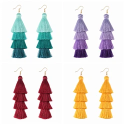 Bohemian 4 Layered Tassel Earrings Colorful 85mm Long Drop Dangle Earrings For Crafts Ornament Girls Fashion Jewelry Accessories