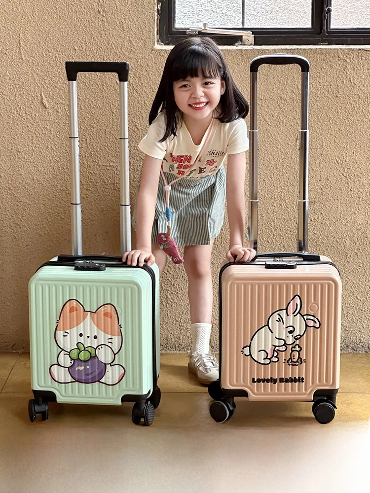 children's-luggage-cute-girl-password-lock-carry-on-suitcase-with-pull-rod-travel-bag-cartoon-style-abs-pc-material