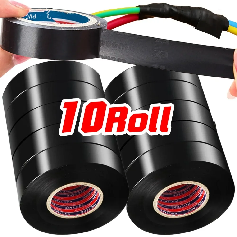 10/1Roll Electrical Insulation Flame-retardant Tapes Black PVC Industrial Wiring Harness Tape Waterproof Self-adhesive Strips