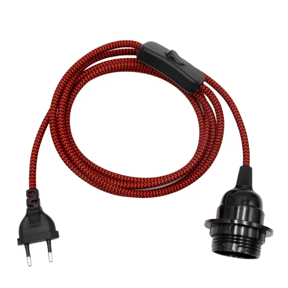 Cable de alimentación de enchufe europeo de 220V CA, Cable cubierto de tela con interruptor de encendido/apagado, portalámparas de baquelita, cables