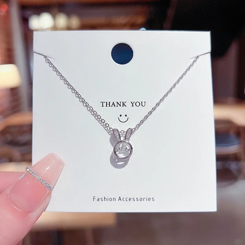 Stainless Steel Cute Bunny Pendant Necklace for Women Fashion Luxury Rabbit Zirconia Choker Necklaces Female Jewelry Gifts