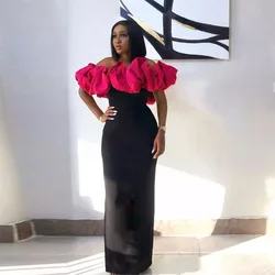 Ruffles Off The Shoulder Evening Gowns Black Girls Sheath Long Prom Dresses African Women Formal Party Dress Robe De Soiree