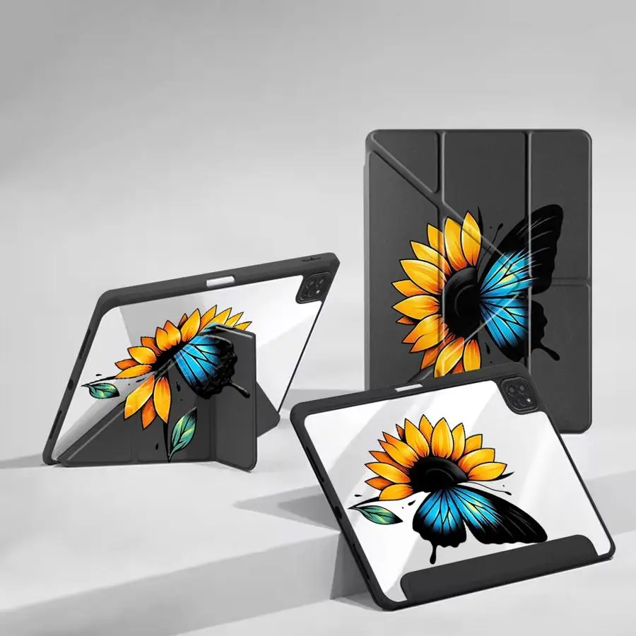 

Чехол-подставка для планшетов iPad Air 4/5, M3/M2/M4, 11 дюймов, Mini 6/7, Pro 11/10/9/8/7-го поколения, 12.9 дюймов Pro 2025 – Подсолнух, Роза, Бабочка