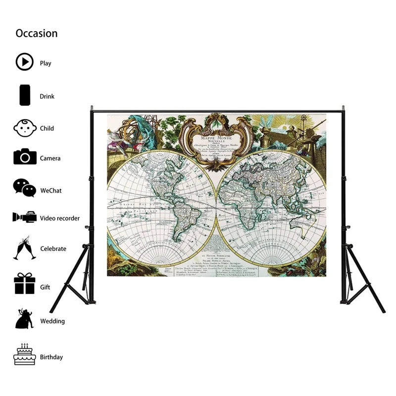 Imágenes de arte de pared con mapa del mundo, carteles decorativos e impresiones, pinturas de lienzo no tejidas, decoración del hogar para sala de estar, 90x60cm