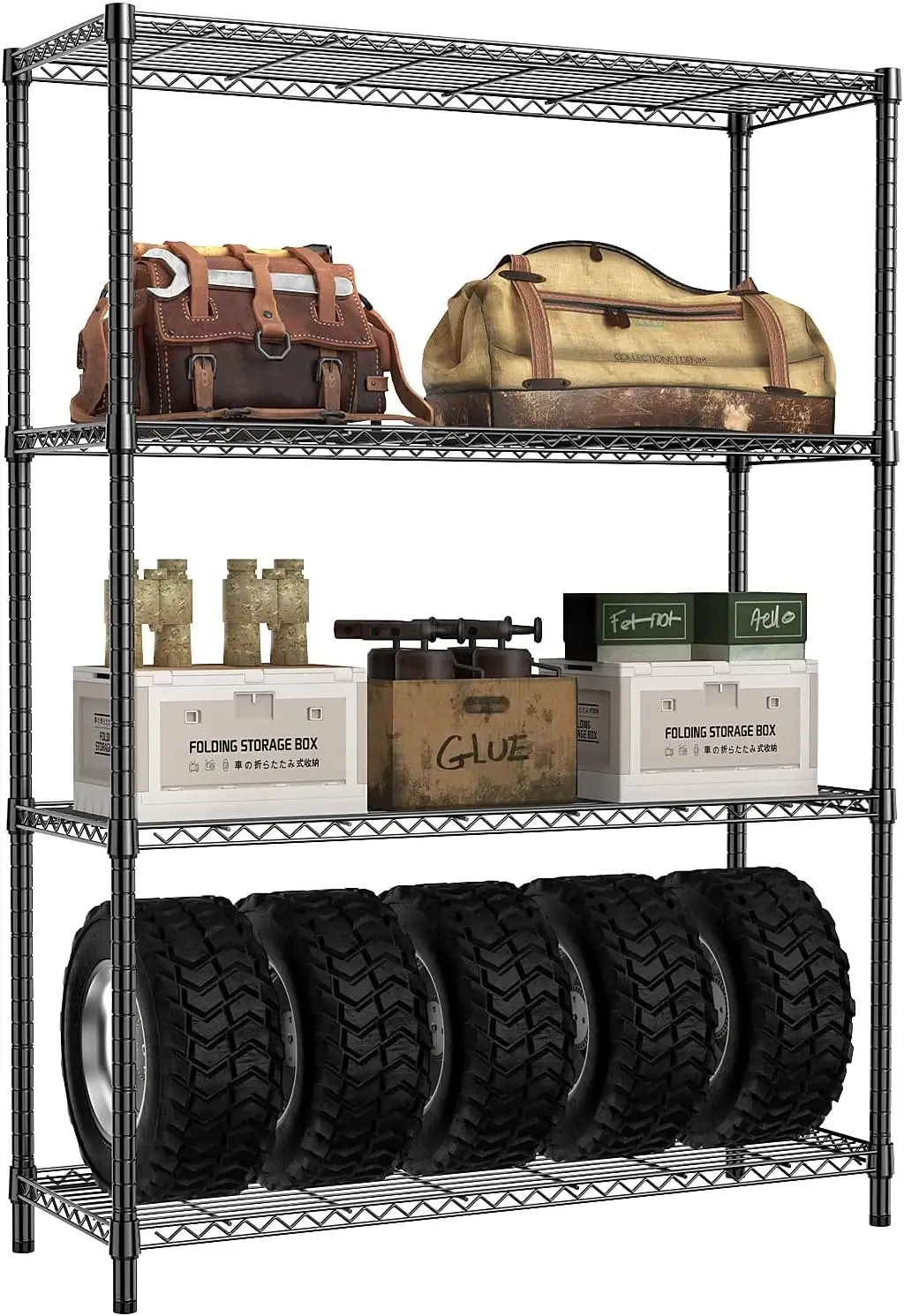 

Heavy Duty 4-Tier Adjustable Metal Wire Rack, 1400 LB Capacity, for Garage Kitchen Office Storage