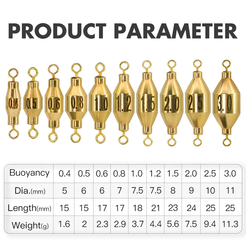 Brass Sinker Fishing Tackle Accessories Anti-Corrision 360 Degree Rotation Two Swivels Copper Weight Down Sinker Incline Surface