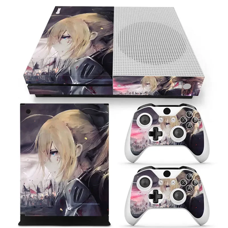 Anime meisjes Gratis drop shipping Beschermende vinylsticker voor Xbox One S-console + 2 stuks controllers Skins voor Xbox One S