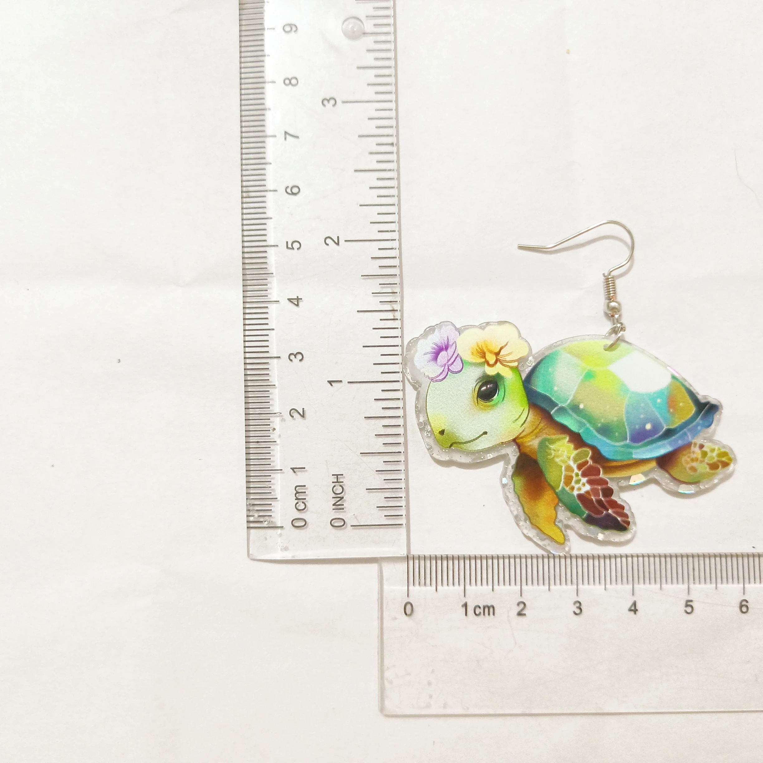 Glitter Cartoon Colored Turtle Acrylic Earrings For Women Flat Back Cute Beautiful Interesting Charms Ear Rings Jewelry Gift