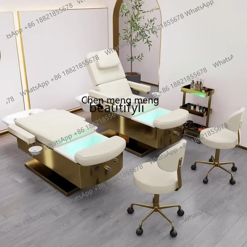 xqElectric Beauty Salon Shampoo Chair for Hair Salon Head Treatment Fumigation Integrated Flushing Bed