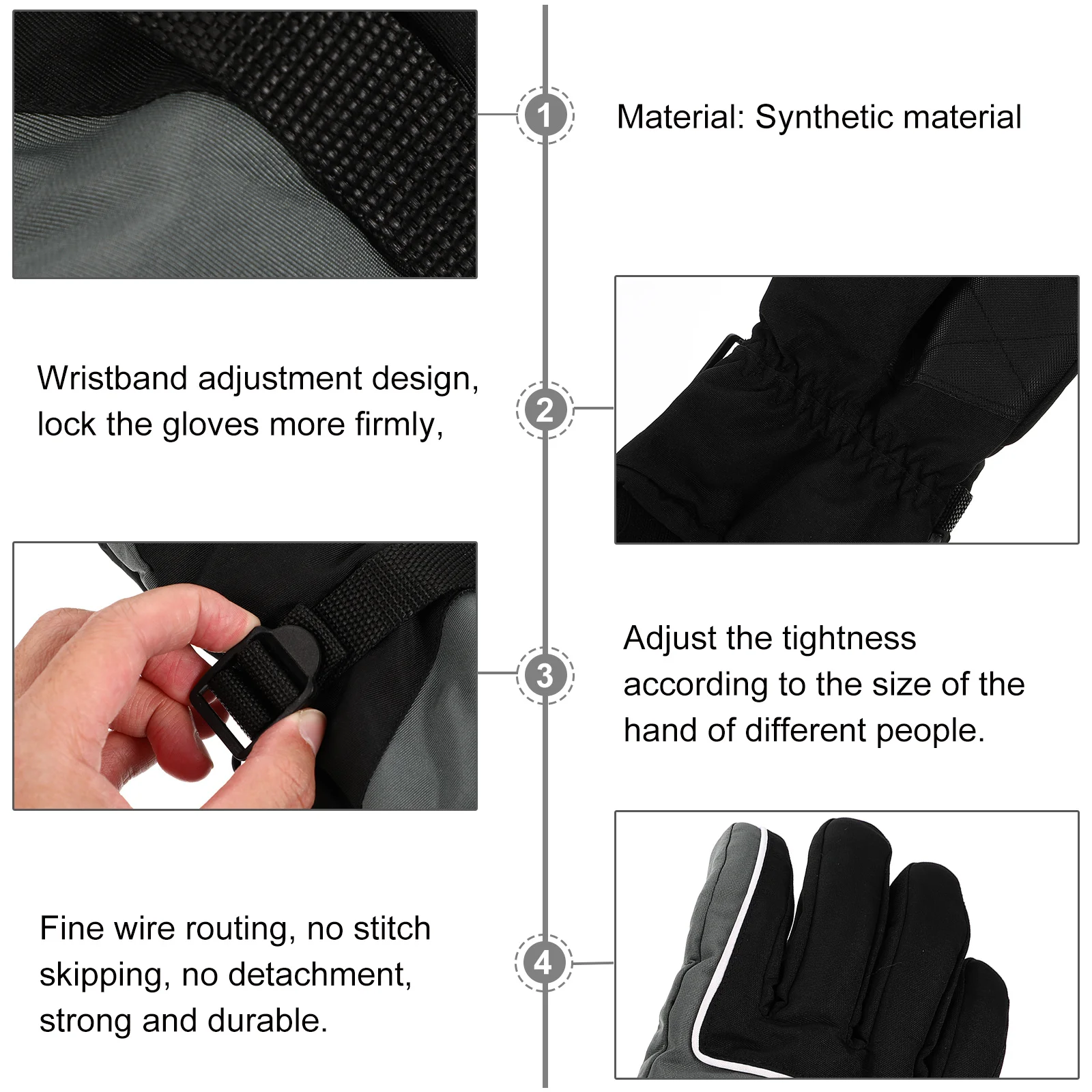 1 زوج مكافحة البرد قفازات مقاومة للماء الشتاء يندبروف قفازات ركوب الدراجات مع مشبك المعصم قابل للتعديل للتزلج ركوب الدراجات النارية #3