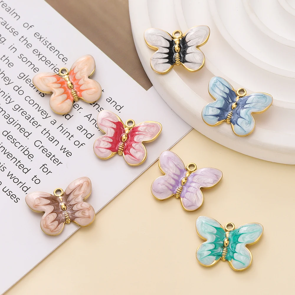 2pcs/lot Colorful Enamel Butterfly Charms Pendant for DIY Stainless Steel Necklace Earrings Jewelry Making Accessories Supplies