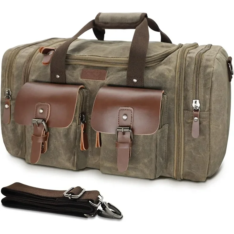 

Waxed Canvas Duffle Bag - 50L Waterproof Weekender Overnight Travel Bag